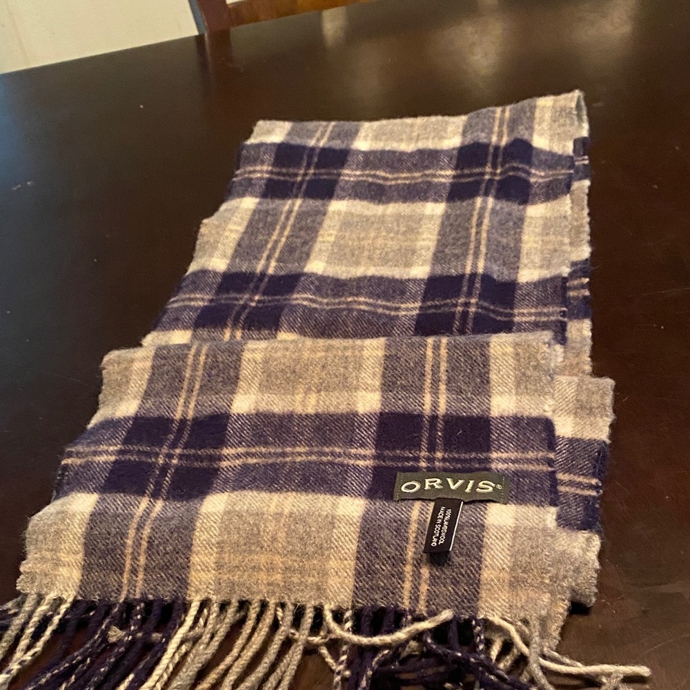 Orvis Blue and Tan Checkered Scarf